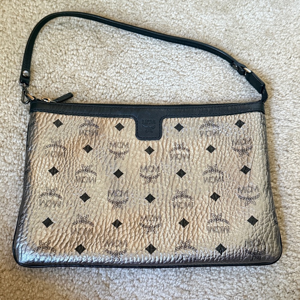 Unique and rare. MCM Silver and Black Monogram Shoulder Bag